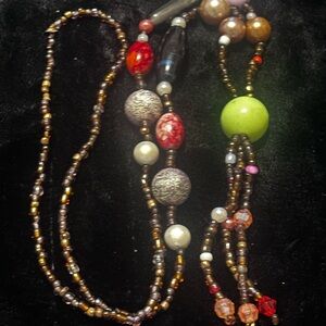 Assorted UNIQUE Beaded Necklace 16”with 3 1/2”tassel Variety shapes and colors